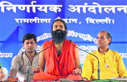 Ramdev during his symbolic fast in New Delhi.
