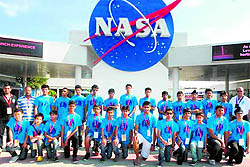 Students of St Georges College in front of the NASA space centre in the United States