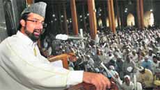 Chairman of the moderate faction of the Hurriyat Conference Mirwaiz Umar Farooq addresses people during the Friday prayers at the Jamia Masjid in the old city area of Srinagar.