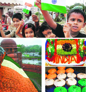Children wave small-sized Tricolours; Restaurants offer many special dishes representing the colours of the Indian flag; Bedecked ramparts of the Red Fort in hues of the Tiranga