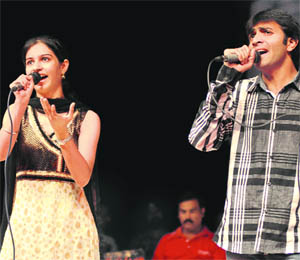 Singers perform during an award ceremony organised by the Yaadgar-e-Rafi Society at the Tagore Theatre in Chandigarh on Saturday.