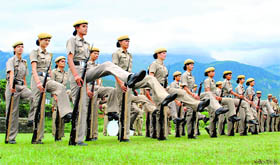 Policewomen during a rehearsal for the Independence Day parade at Dharamsala on Saturday.