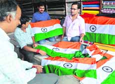A shop selling Independence Day merchandise in Patiala on Saturday. 
