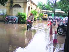 Sewage overflows on the street outside the SSPs office in Gurdaspur.