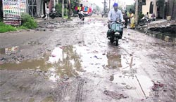The Gujja Peer road in a dilipidated condition in Jalandhar. Photo: Sarabjit Singh