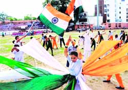 Participants during a dance performance at Guru Nanak Dev Stadium in Amritsar on Monday. 