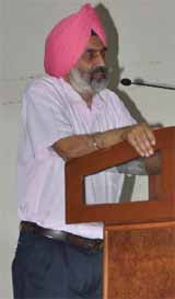 The vice-chancellor of the Central University of Punjab, Prof Jai Rup Singh addresses the new students during the orientation programme held on the university campus in Bathinda on Monday. 