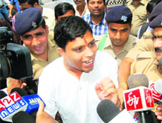 Balkrishan being produced in a court in Dehradun on Monday. 