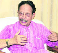 Former Chief minister BC Khanduri speaking to mediapersons in Dehradun on Monday. 
