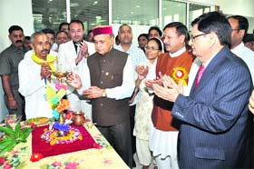 Chief Minister PK Dhumal inaugurates a pharmaceutical unit at Lodhi Majara in Baddi on Monday