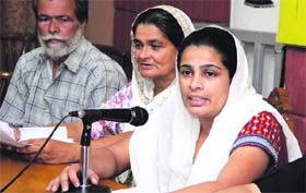 Family members of Amandeep Kaur address mediapersons in Jalandhar on Monday