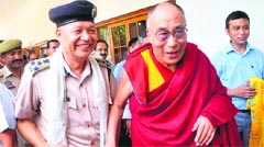 The Dalai Lama on his arrival in Jammu. 