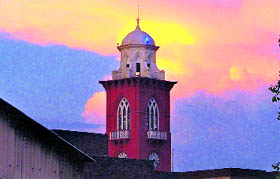 A view of the century-old Clock Tower after a brief spell of rain in Ludhiana on Monday.