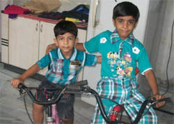 Arsh (right) plays with Vansh at his new home on Power House road in Bathinda. 
