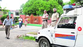 Policemen outside the GGDSD College, Sector 32, following a clash on Tuesday