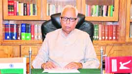 Governor NN Vohra addresses people of the state on the eve of Independence Day in Srinagar on Tuesday. 