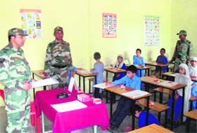 Students take part in a painting competition organised by the 40 Rashtriya Rifles at Army Goodwill School at Sabjian on Tuesday