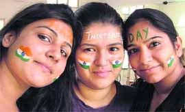 Girls showcase Independence Day spirit at the Khalsa College for Women in Ludhiana on Tuesday.