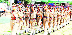 Police women take part in the march past