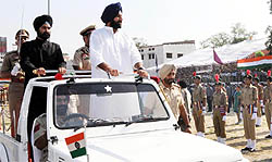 Punjab Revenue Minister Bikram Singh Majithia inspects the guard of honour