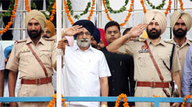 Punjab Education Minister Sikandar Singh Maluka takes the salute at the Independence Day parade in Bathinda on Wednesday.