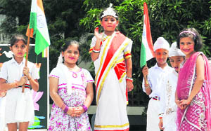 Students take part in the Independence Day celebrations at the KBDAV School, Sector 7, in Chandigarh. 