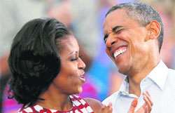 President Barack Obama and First Lady Michele Obama during a campaign stop in Davenport, Iowa. 