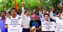 ABVP activists on Friday protest against attacks on northeast students in different cities