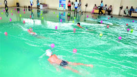 Students participate in Aquafest-2012 at Roorkee on Friday.