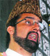 Hurriyat leader Mirwaiz Umar Farooq delivers a speech in Srinagar on Friday.