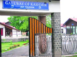 The entry to the Gateway of Kashmir complex at Lewdoora, Qazigund. The complex has failed to attract tourists, affecting the business of traders. A Tribune photograph