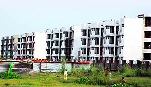 Multi-storeyed flats built by HUDA in Ghasit Pur village near Ambala have failed to attract buyers