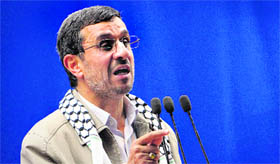 Iranian President Mahmoud Ahmadinejad addresses a Quds Day rally in Tehran on Friday.