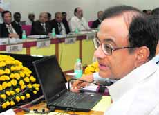 Finance Minister P. Chidambaram at a meeting with the CEOs of state-owned banks at Vigyan Bhavan in New Delhi on Saturday.