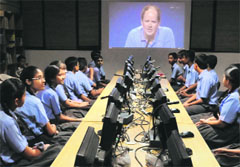 Students interact with the team behind the Mars rover Curiosity at Dikshant International School in Zirakpur. 