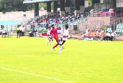 Players in action during the match between the CRPF and the Uttarakhand Police in the Durand Cup in New Delhi on Saturday.