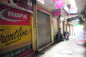 A view of shops closed in Hamirpur on Saturday