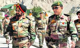 Army Chief General Bikram Singh visits a forward post during the second day of his visit to Ladakh on Saturday. 
