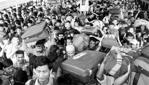 A heavy rush of passengers at Guwahati railway station.