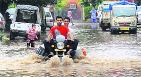 Waterlogged road near the Sector 26 Police Lines in Chandigarh.