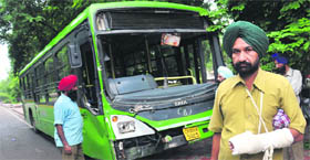 Conductor of the CTU bus got his arm fractured in the accident on Sunday.