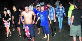 Youngsters return from a party at the Lake Club in Chandigarh on Sunday.