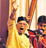 Ustad Abdul Rashid Khan performs at the PGI, Chandigarh, during the institutes golden jubilee celebrations on Sunday.