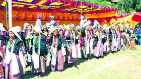 Tribal Rang women participate in Gabla Puja in the Darma valley in Pithoragarh district.