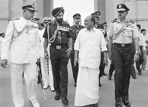 Defence Minister AK Antony with the three services chiefs. The Naresh Chandra Committee has lamented that despite the chiefs and specialised staff being available for advice on security matters, the political establishment is totally dependent on bureaucrats drawn from diverse fields