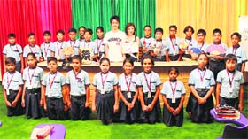 Atsushi Fhunahushi and Suzuki with the participants at a workshop on Japanese Language and Culture held at Wisdom World School, Kurukshetra