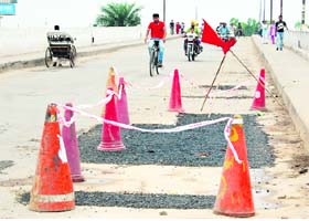 Railway overbridge on the Ambala-Hisar Highway under repairs