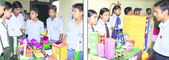 Show their science models at Pushpa Gujral Science City in Kapurthala on Monday.