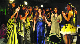 Bollywood actor Zeenat Aman (right) along with designer Archna Kochhar at an international fashion week in Ludhiana.