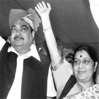 Nitin Gadkari and Sushma Swaraj in New Delhi